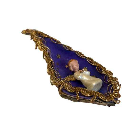 Vintage Handmade Milkweed Angel Ornament Purple & Gold Teardrop Design With Star - Picture 2 of 6